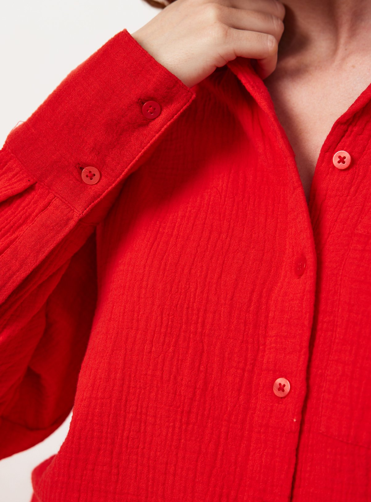 Bright Red Double Cloth Long Sleeve Shirt 18 - Image 3 thumbnail